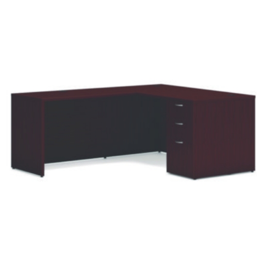 Picture of Mod L-Station Single Pedestal Desk Bundle, 60" x 72" x 29", Mahogany, Ships in 7-10 Business Days