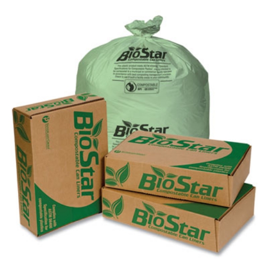 Picture of Compostable Commercial Can Liners, 33 gal, 1 mil, 33 x 30, Green, 100/Carton