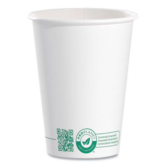 Picture of Compostable Paper Hot Cups, ProPlanet Seal, 12 oz, White/Green, 50/Pack