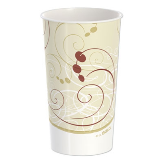 Picture of Double Sided Poly Paper Cold Cups, 44 Oz, Symphony Design, Tan/maroon/white, 40/pack, 12 Packs/carton