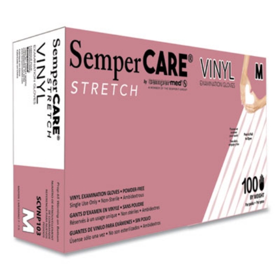Picture of Stretch Vinyl Examination Gloves, Cream, Medium, 100/Box, 10 Boxes/Carton