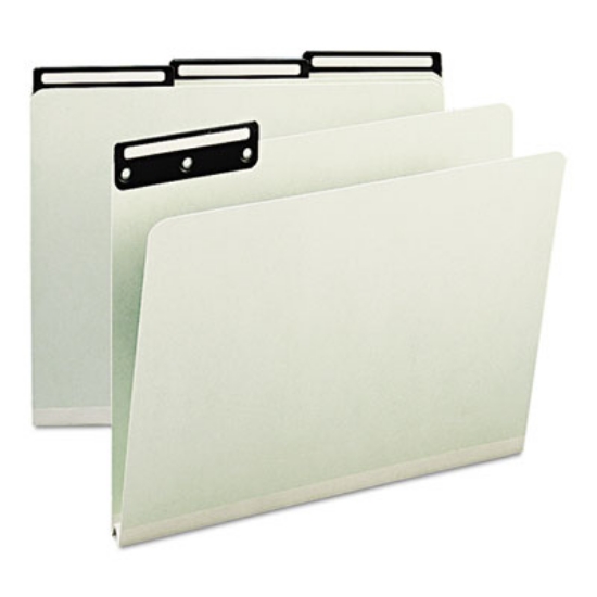 Picture of Recycled Heavy Pressboard File Folders with Insertable 1/3-Cut Metal Tabs, Letter Size, 1" Expansion, Gray-Green, 25/Box